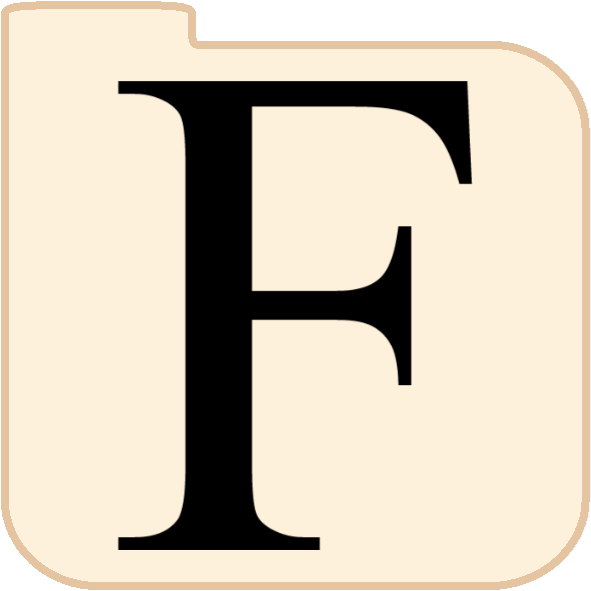 a Manila coloured folder with a black (RGB: 0, 0, 0) capital 'F' on it